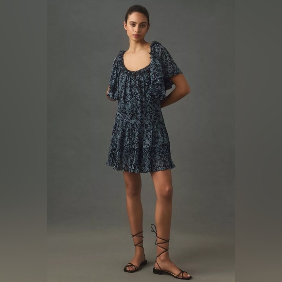 Anthropologie Short-Sleeve Keyhole Swing Tunic Mini Dress - Picture 1 of 15